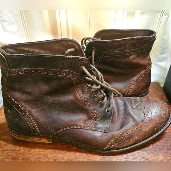 Mens Brown Real Leather Dress Shoes Boots Lace Up Cowboy Size 12 - Red Tape - Picture 1 of 8